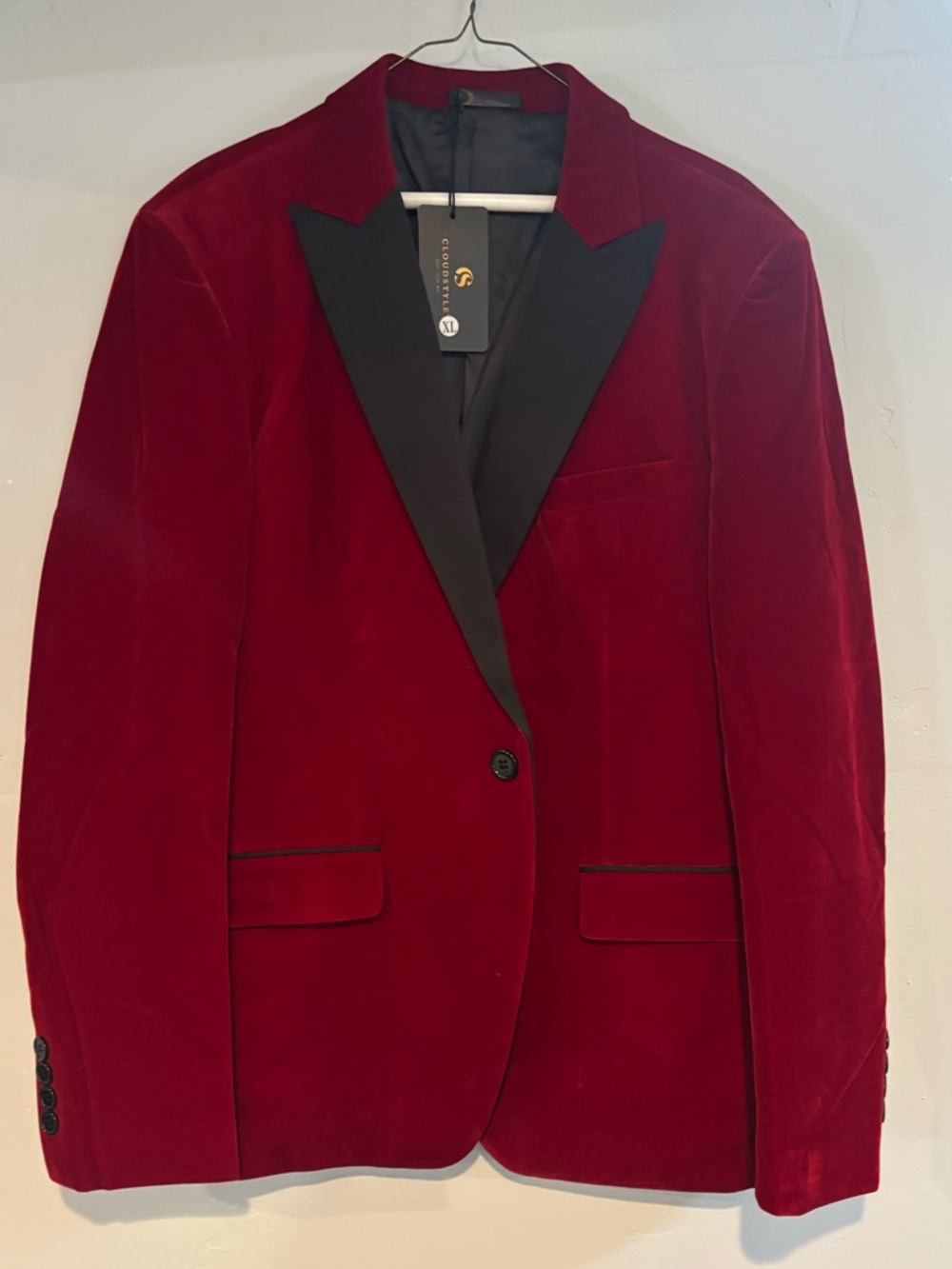 Men's Burgundy  red Velvet Blazer with Black Satin Lapel